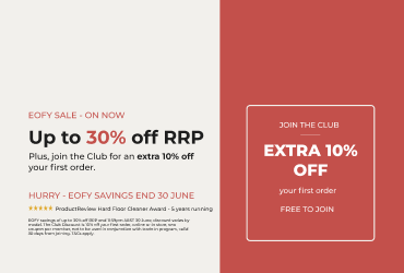 Sale banner offering up to 20% off RRP on the left and 'Extra 10% off your first order' with 'Free to join' on the right.